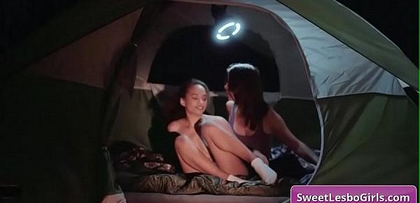  Gorgeous natural big tit lesbian hotties Gianna Dior, Shyla Jennings lick pussy while camping in a tent